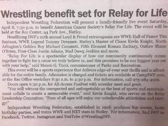 IWF 20th Annual LOUD &amp; PROUD Featured in Nutley Journal Newspaper