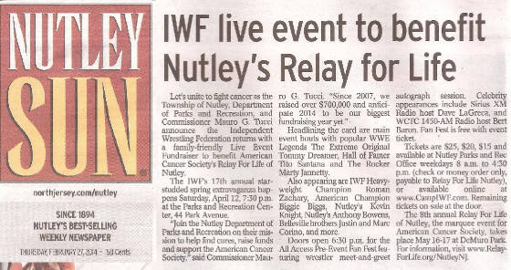 IWF Wrestling in Nutley Sun Newspaper