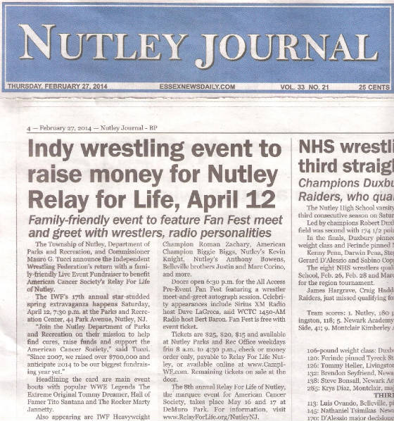 IWF Wrestling in Nutley Journal Newspaper