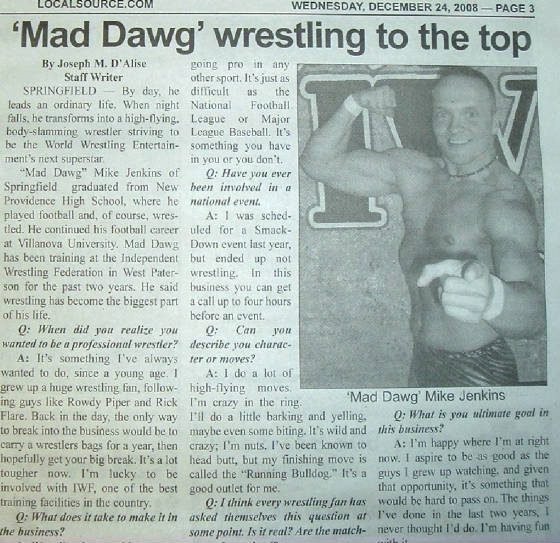 Mad Dawg Jenkins in Union Leader Newspaper