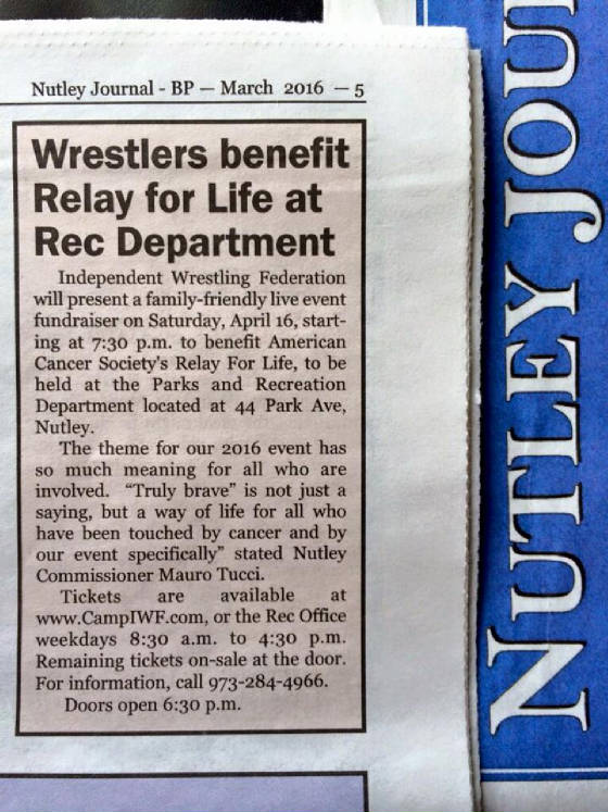 IWF Wrestling in Nutley Journal Newspaper | March 2016