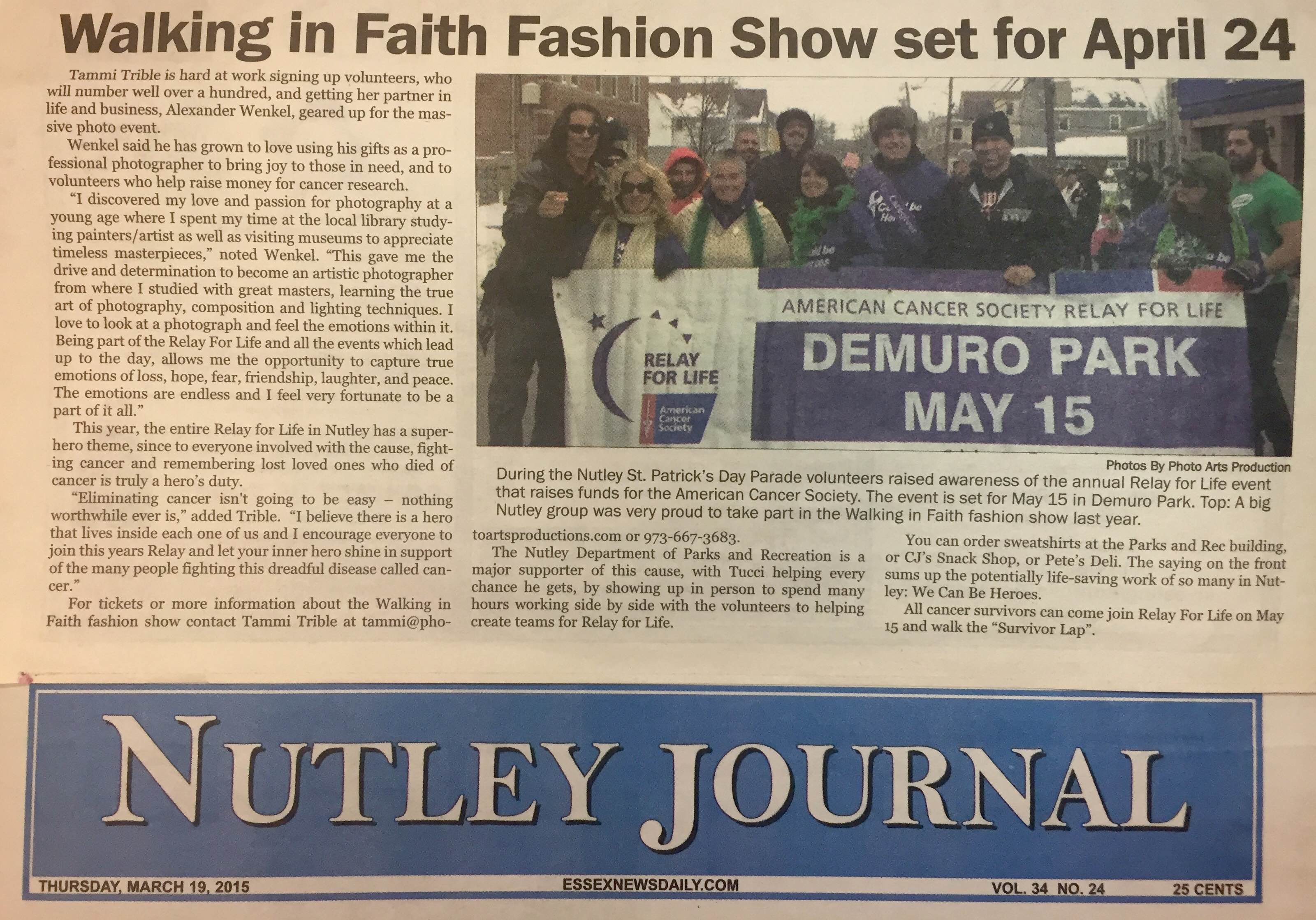 IWF at St. Patrick's Day Parade in Nutley Journal Newspaper (March 15, 2015)